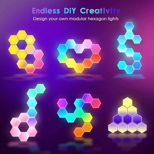 6 Pack LED Hexagon Light Panels living room bedroom gaming room Wall Lights with APP Remote Control DIY Honeycomb Lights