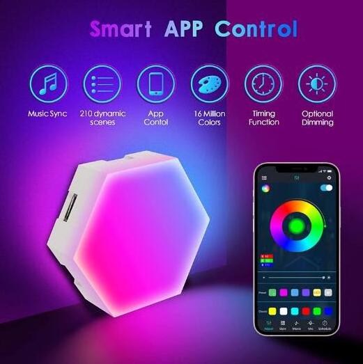 6 Pack LED Hexagon Light Panels living room bedroom gaming room Wall Lights with APP Remote Control DIY Honeycomb Lights