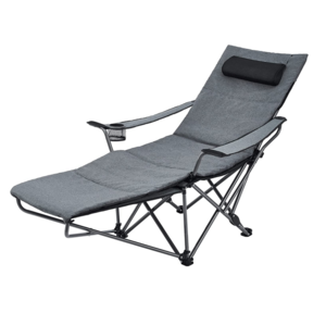 Gray Adjustable Portable Folding Camping Reclining Lounge Mesh Chair with Removable Cotton Cushion Footrest Sponge Pillow