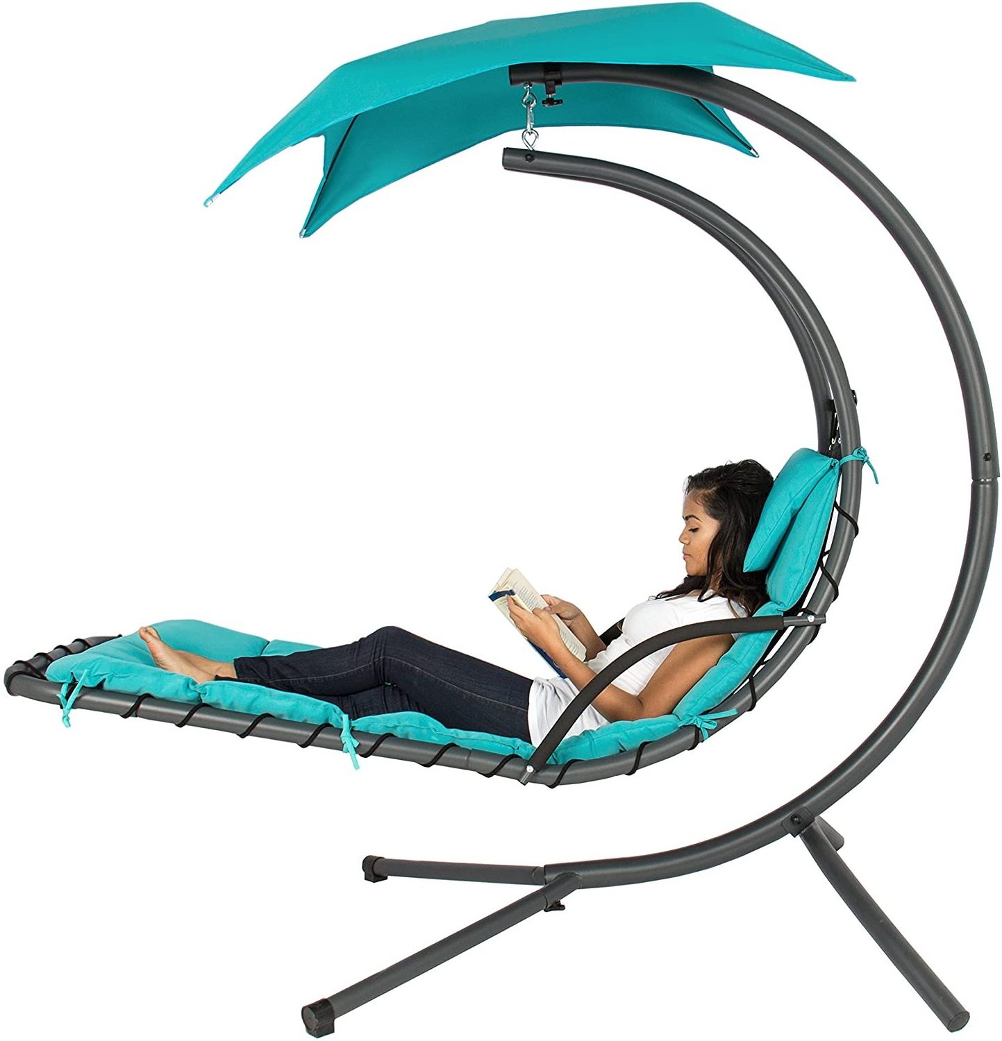 Outdoor Hanging Chaise Lounge Chair Swing with Canopy