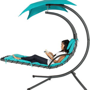 Outdoor Hanging Chaise Lounge Chair Swing with Canopy