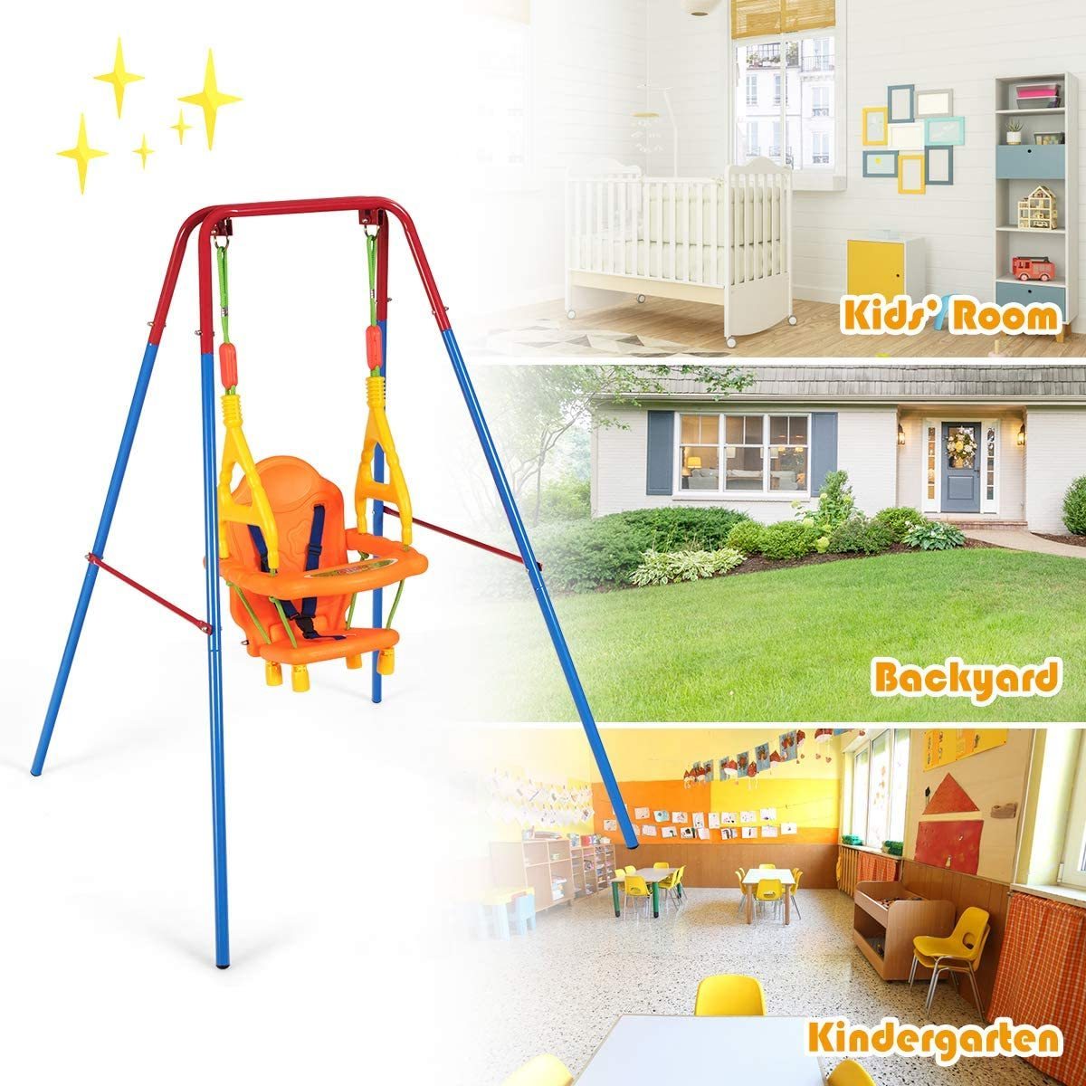 Folding Indoor Outdoor Swing Seat Set Toddler Swings Kids Single Stand Swing