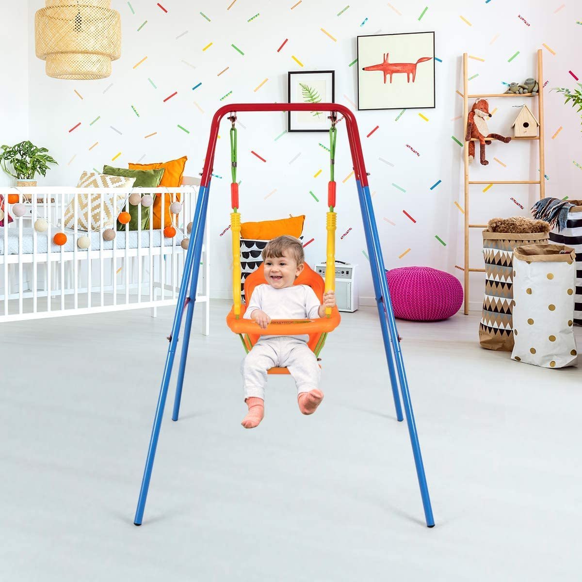 Folding Indoor Outdoor Swing Seat Set Toddler Swings Kids Single Stand Swing