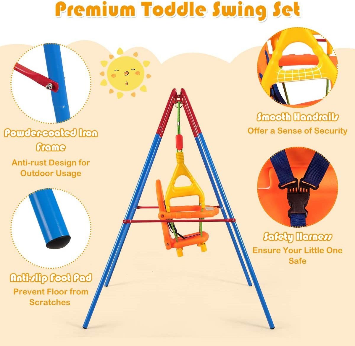 Folding Indoor Outdoor Swing Seat Set Toddler Swings Kids Single Stand Swing