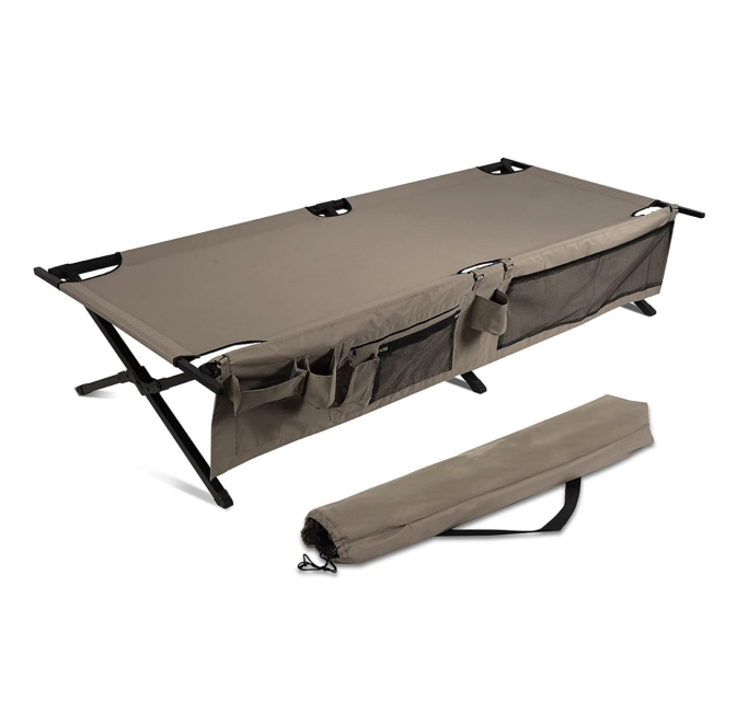 Folding Gray Camping Cot Foldable Camp Camping Bed for Adults with Side Pocket