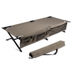 Folding Gray Camping Cot Foldable Camp Camping Bed for Adults with Side Pocket