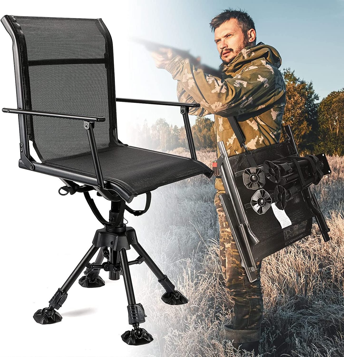 High Adjustable Folding Portable Comfortable Fishing Hunter Chairs Silent 360 Degree Swivel Blind Hunting Chair