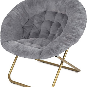 Folding Modern Moon Gray Lazy Sofa Chairs Faux Fur Living Room Foldable Cozy Saucer Chair for Bedroom