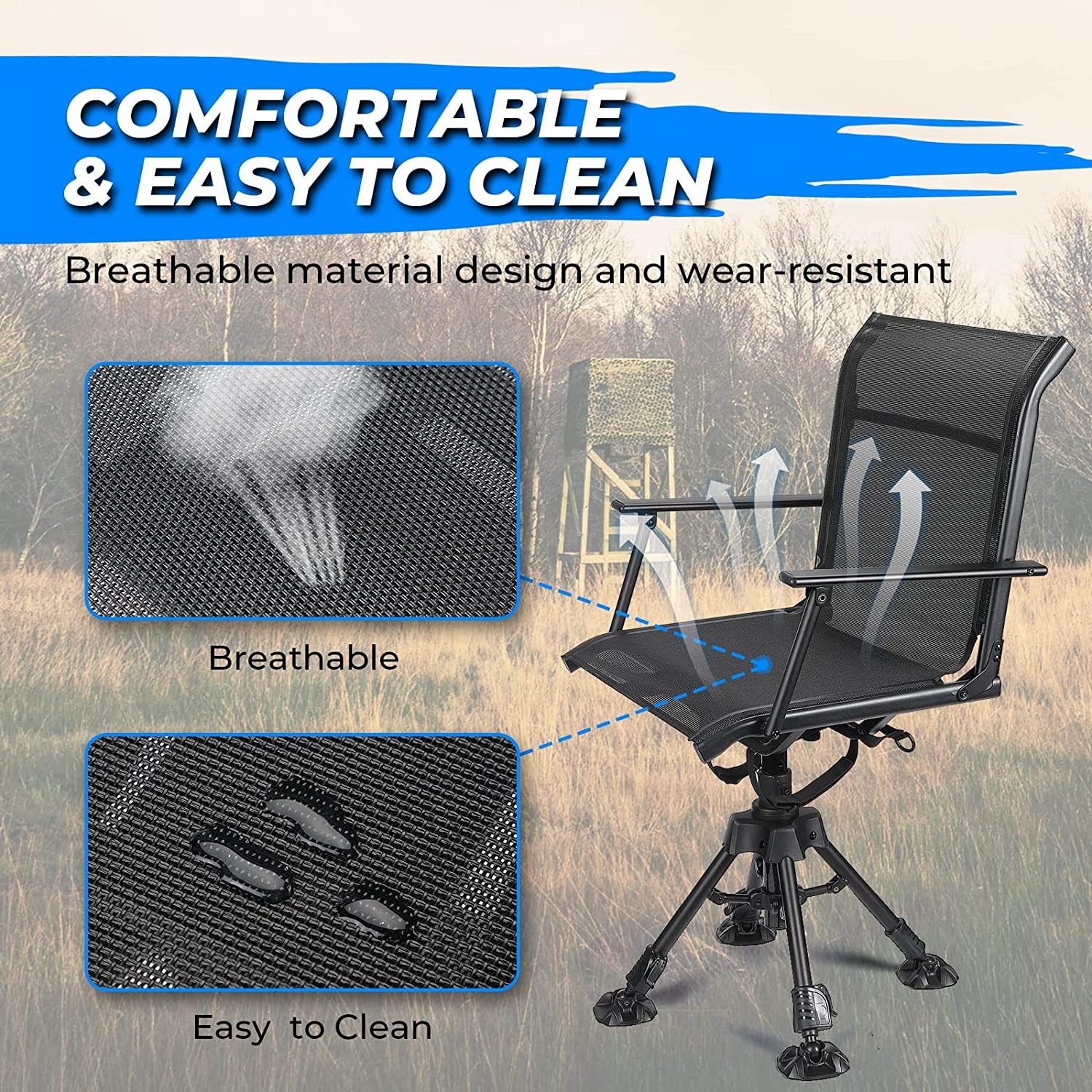 High Adjustable Folding Portable Comfortable Fishing Hunter Chairs Silent 360 Degree Swivel Blind Hunting Chair