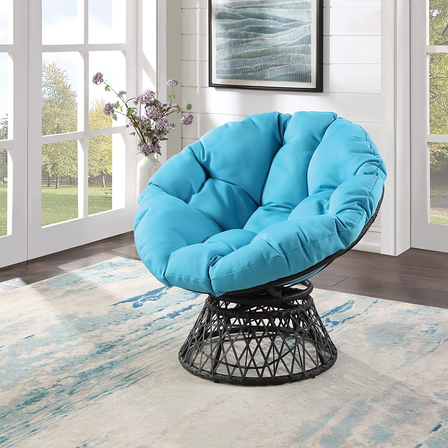 High Capacity Steel Frame 360 Degree Swivel Wicker Papasan Chair  for Living Bedroom Reading Room