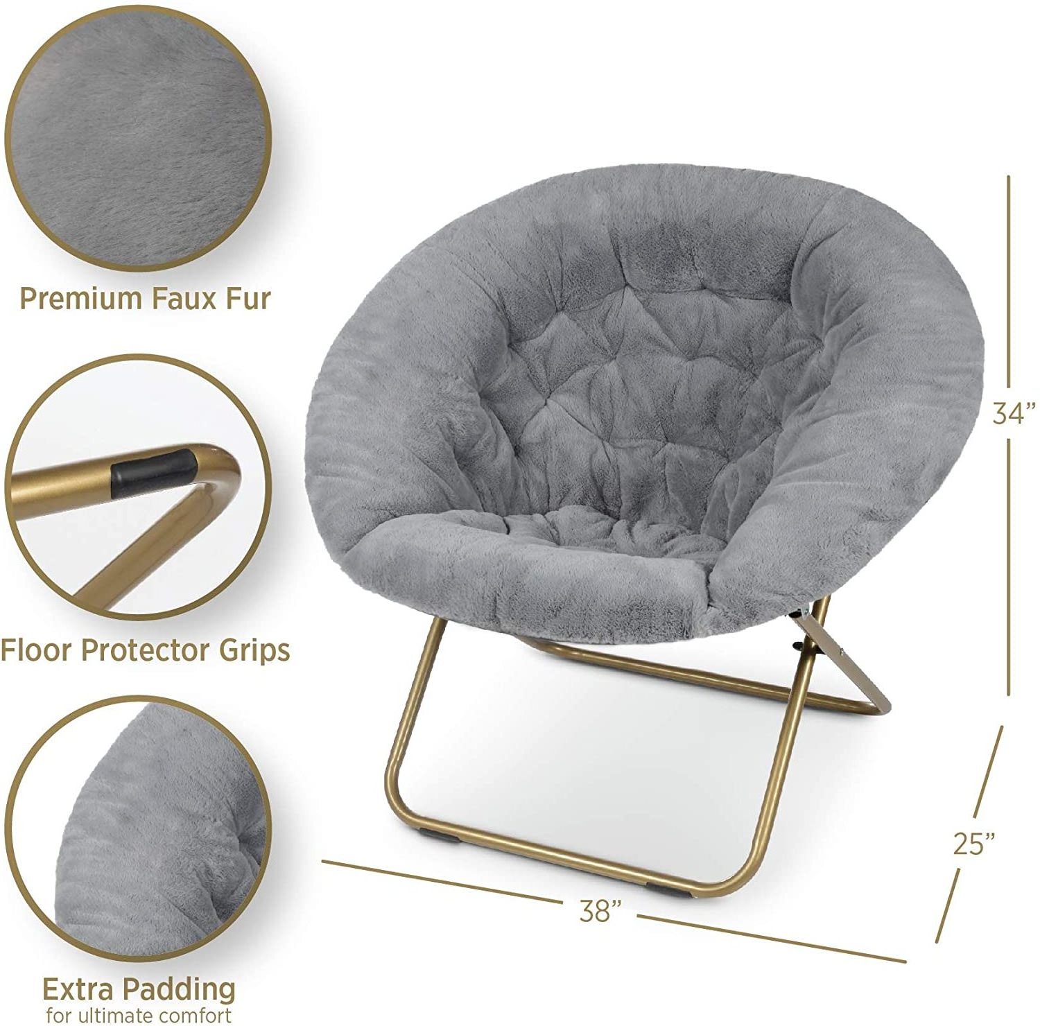 Folding Modern Moon Gray Lazy Sofa Chairs Faux Fur Living Room Foldable Cozy Saucer Chair for Bedroom