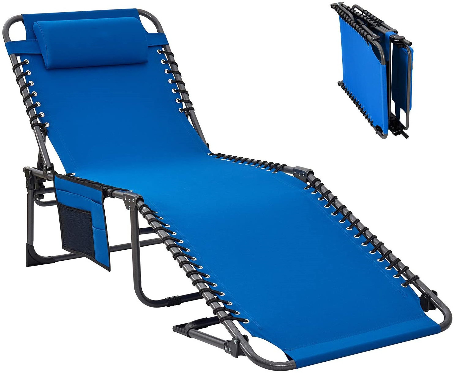 Lazy Recliner Beach Chairs Folding Lightweight Recliner Luxury Camp Chair for Beach Sunbathing Patio Pool Lawn Deck with Pillow