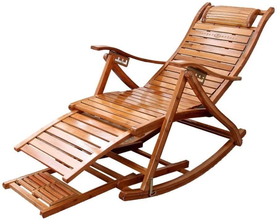 Folding Bamboo Lounge Lunch Break Chair Lazy Balcony Adult Napping Easy Rocking Chair