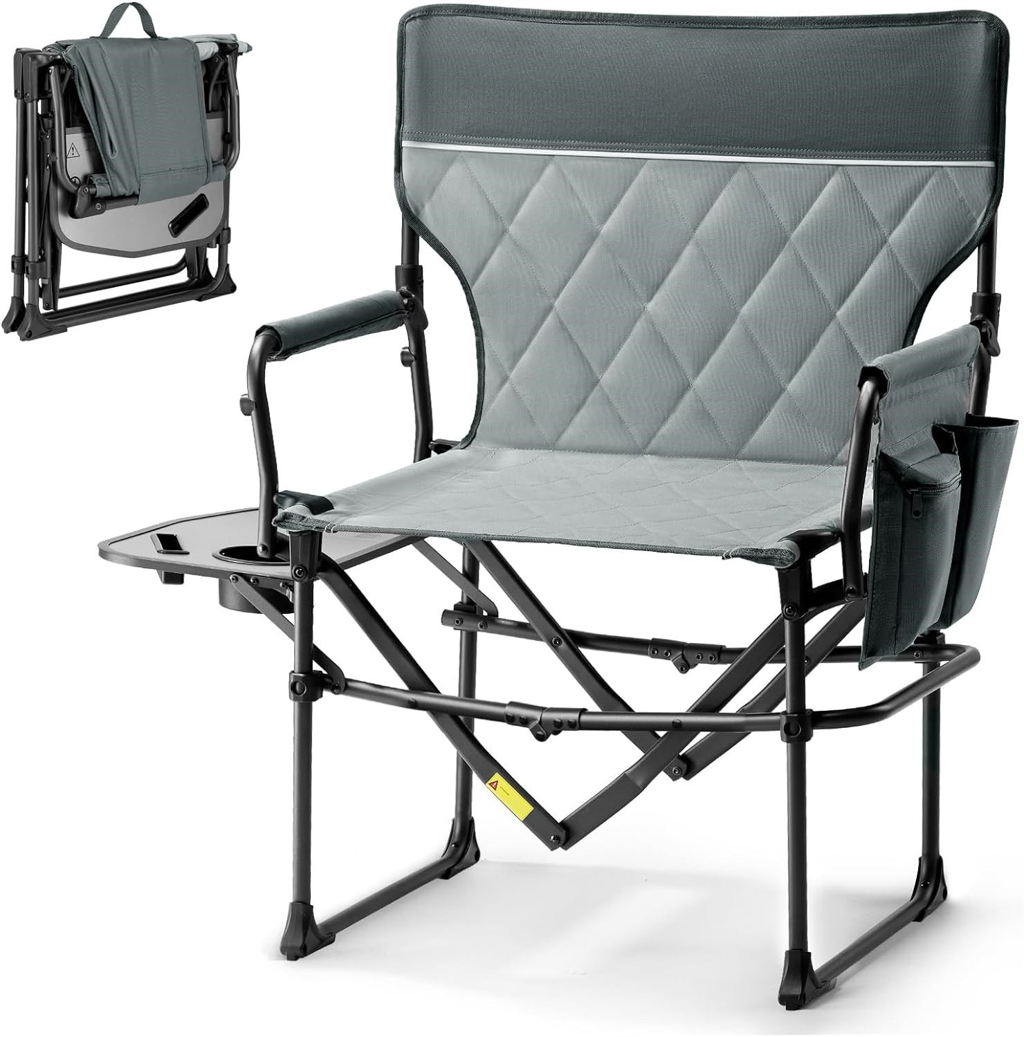 Grey 400LBS Heavy Duty Camping Chairs Portable Directors Chair with Side Table and Pocket for Camping Lawn Sports and Fishing