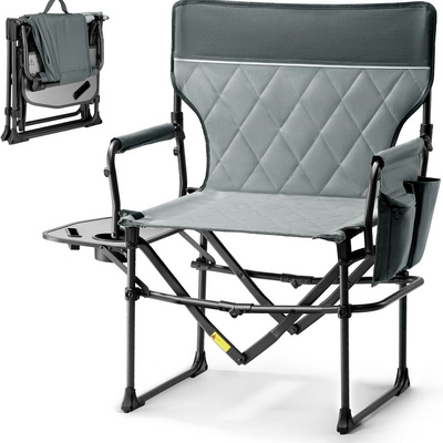 Grey 400LBS Heavy Duty Camping Chairs Portable Directors Chair with Side Table and Pocket for Camping Lawn Sports and Fishing