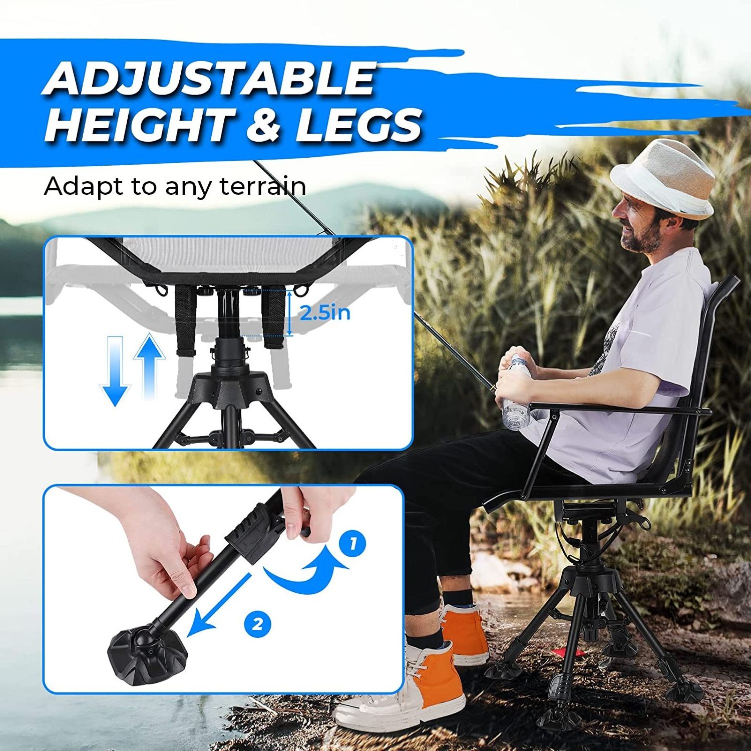 High Adjustable Folding Portable Comfortable Fishing Hunter Chairs Silent 360 Degree Swivel Blind Hunting Chair