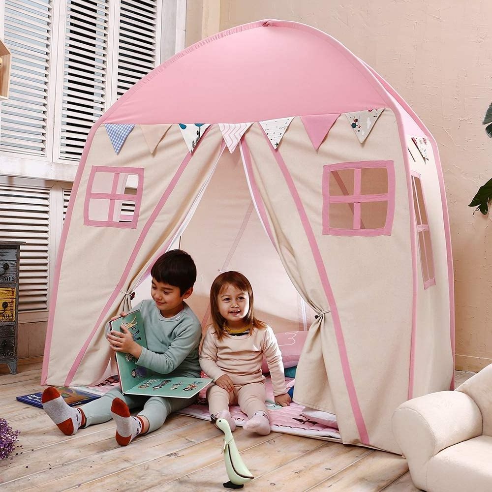 Pink Indoor Outdoor Cotton Kids Tent Play Tent Children Fort Canvas Canopy Portable Playhouse for Girl