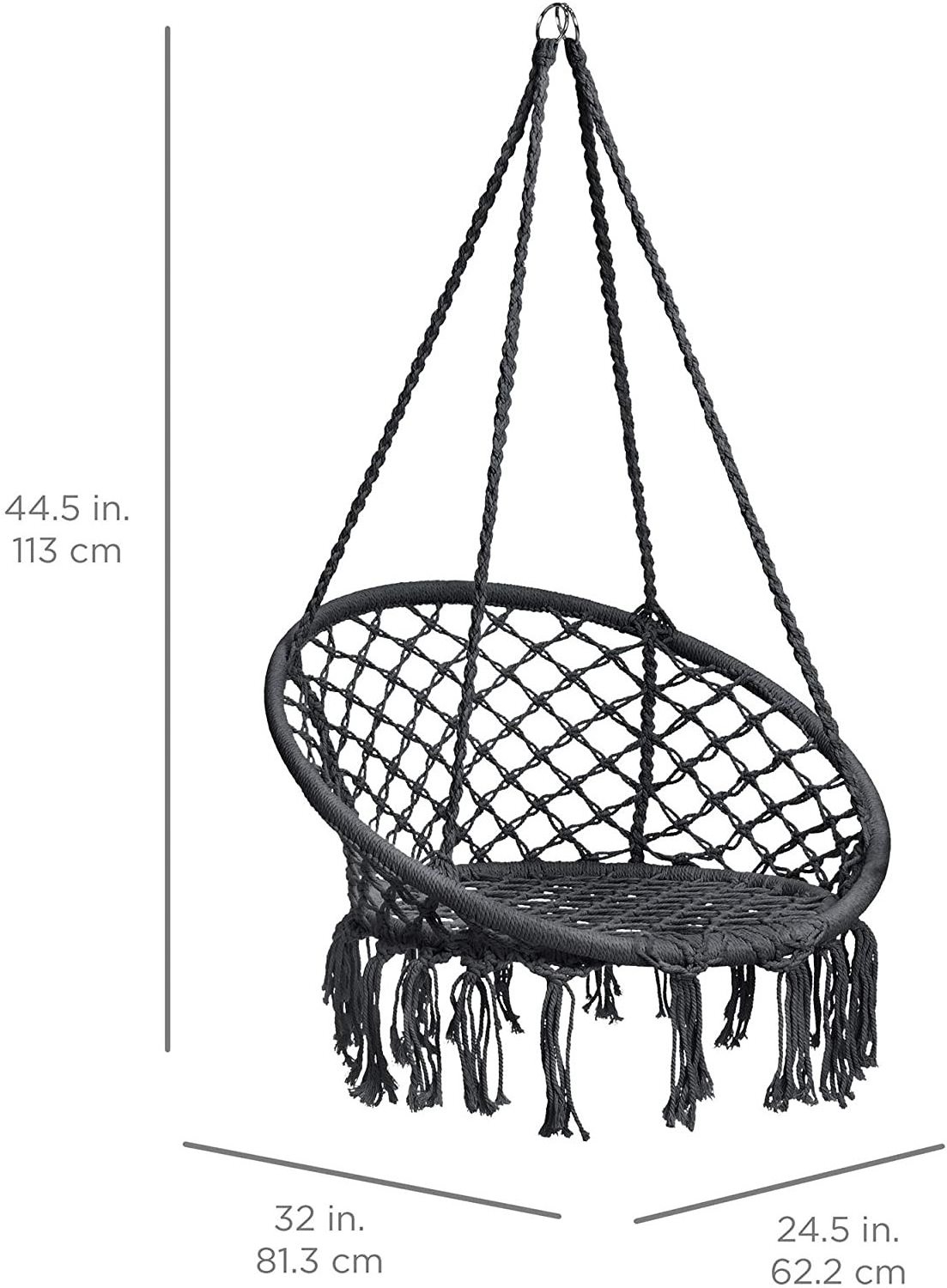 Max 330 Lbs Hammock Chair Macrame Swing - Hanging Cotton Rope Hammock Swing Chair for Indoor and Outdoor Use