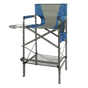 Folding Camping Tall Directors Chair Portable Bar Height Artist Makeup Chair with Side Table and Storage Pocket and  Footrest