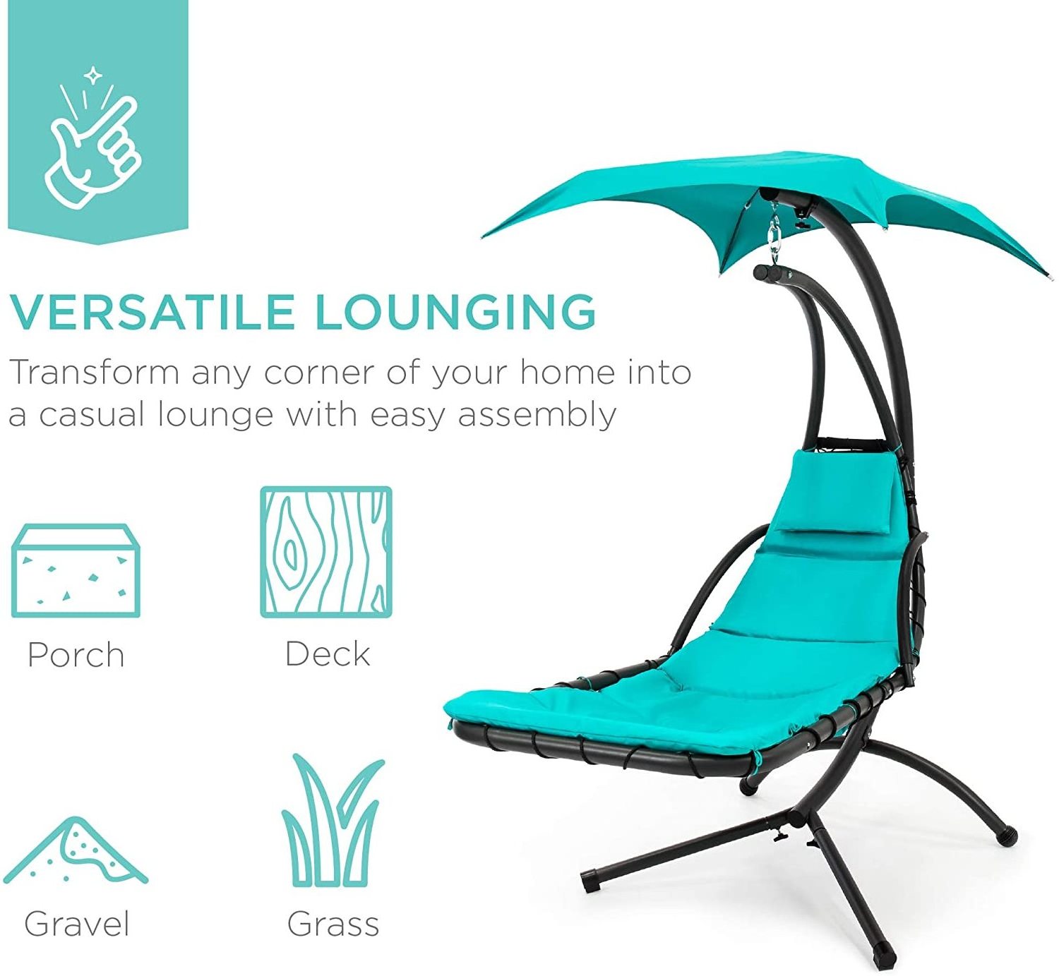 Outdoor Hanging Chaise Lounge Chair Swing with Canopy