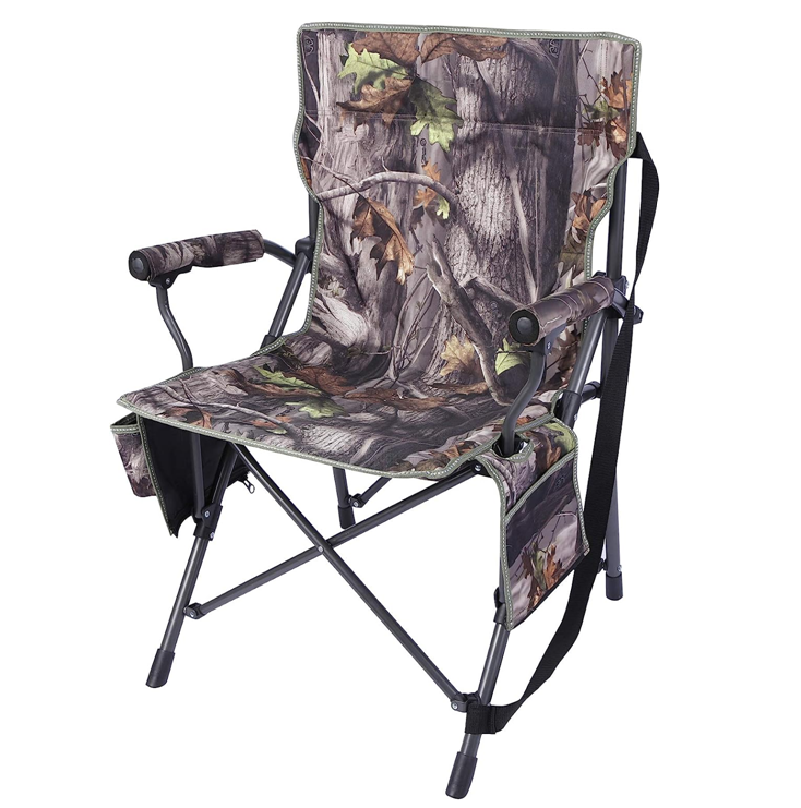 Portable Comfortable Sturdy Steel Folding Camo Camping Chairs Hunting Chair for Ground Blinds with Padded Hard Arms