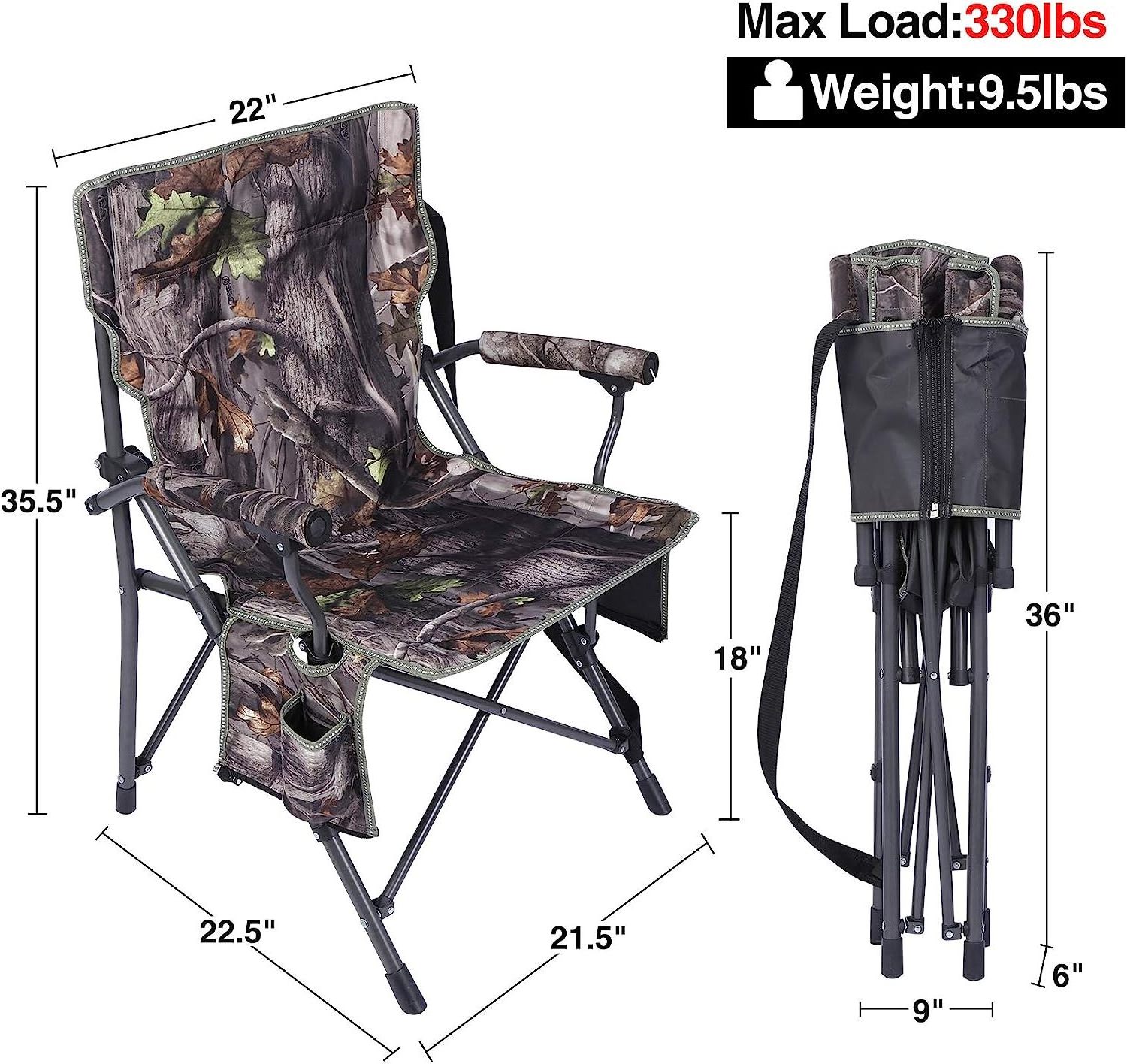 Portable Comfortable Sturdy Steel Folding Camo Camping Chairs Hunting Chair for Ground Blinds with Padded Hard Arms