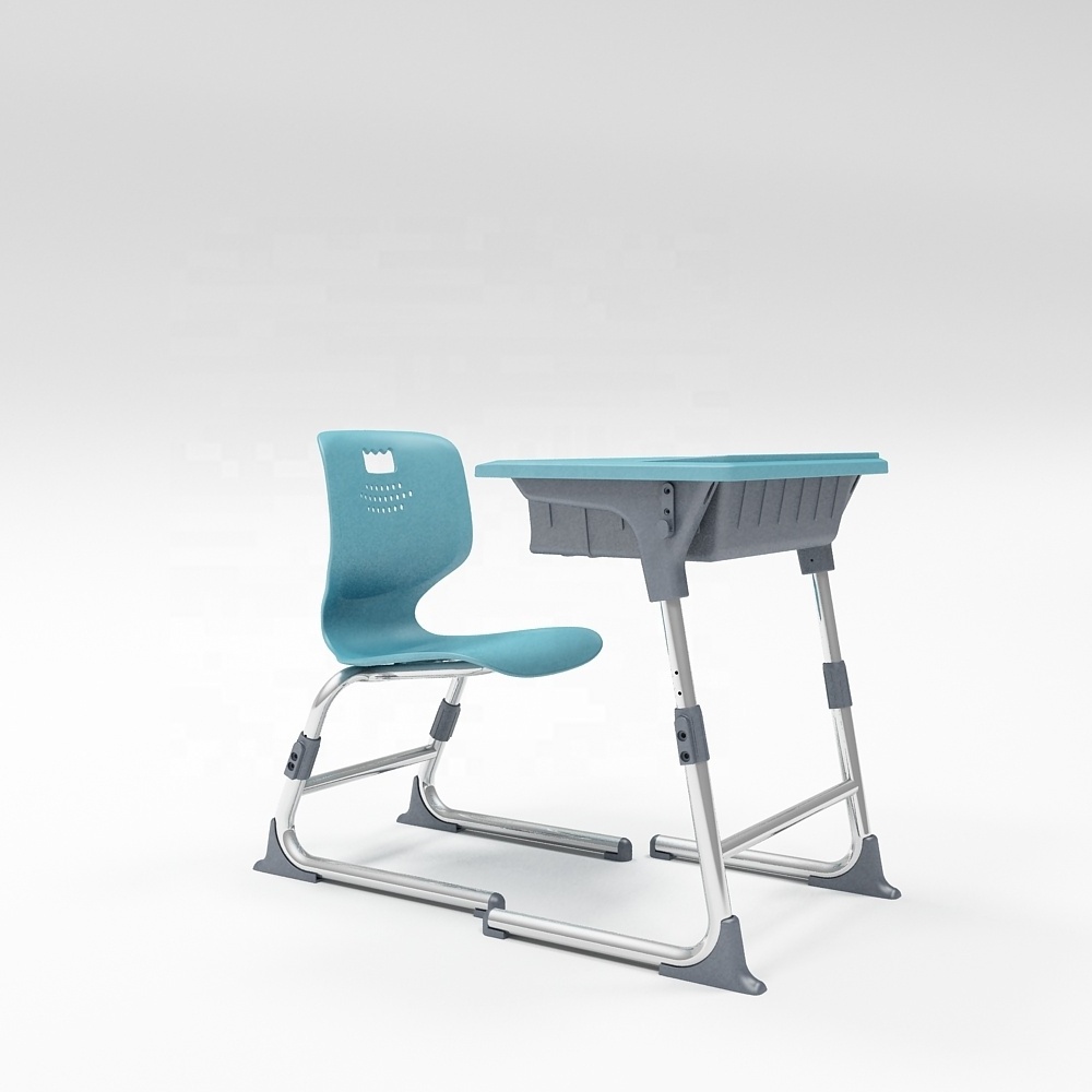 Adjustable Height School Desk And Chair Single School Library Student Study Desk And Chair