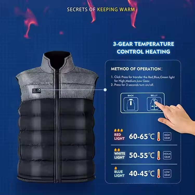 vest men winter whole body heating intelligent temperature control large size down undershirt graphene usb charging