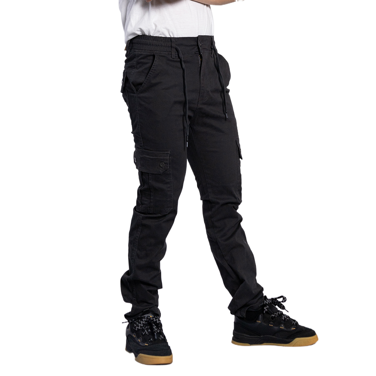 Vintage Black Elastic Waist Cargo Jeans Slim Fit Jogger Pants