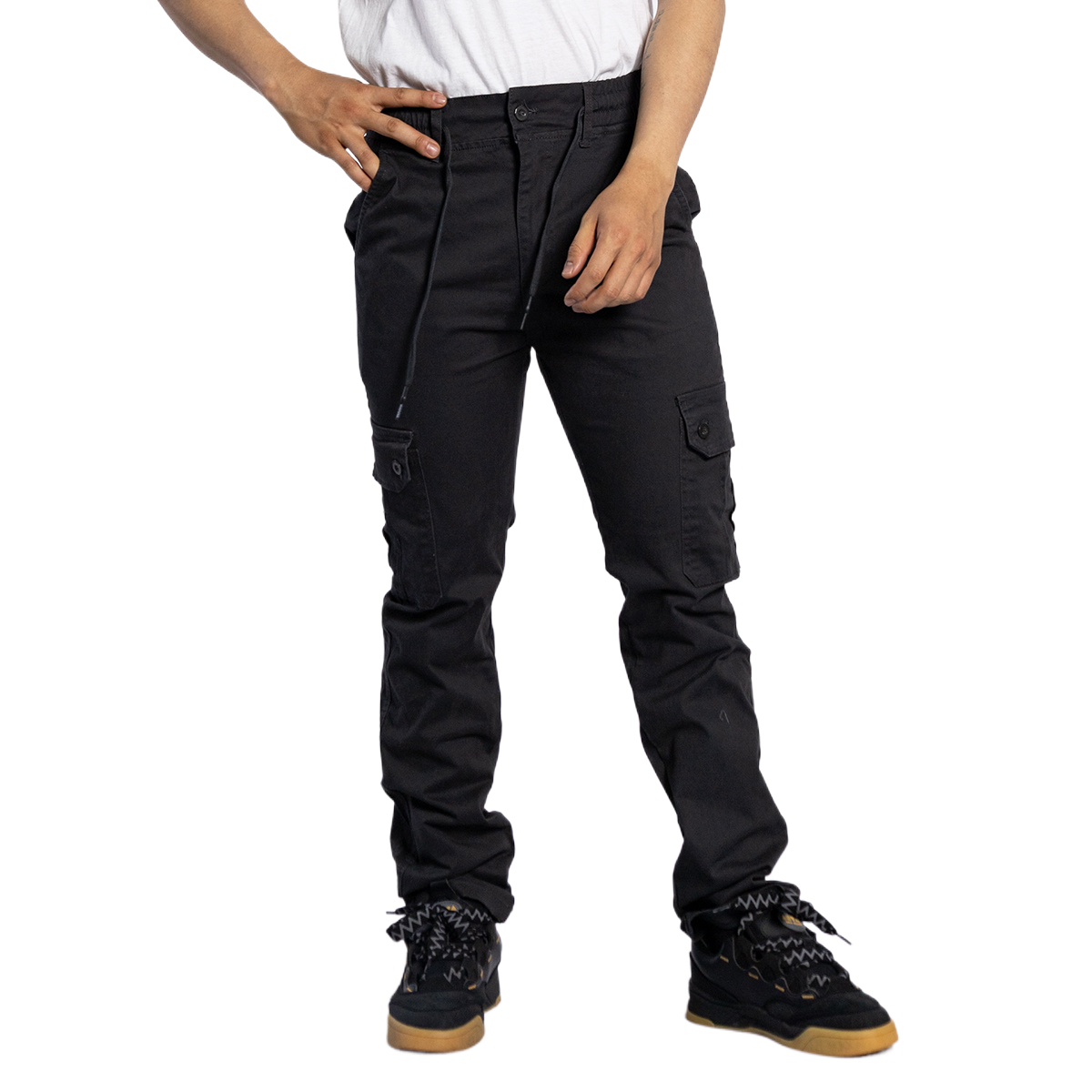 Vintage Black Elastic Waist Cargo Jeans Slim Fit Jogger Pants