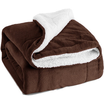 Wholesale luxury solid high quality polyester soft warm cozy flannel sherpa sofa bed throw fleece blanket for winter