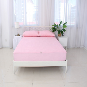 Best Sale High Quality Waterproof Mattress Protector Solid Pink Cotton Terry Mattress Cover