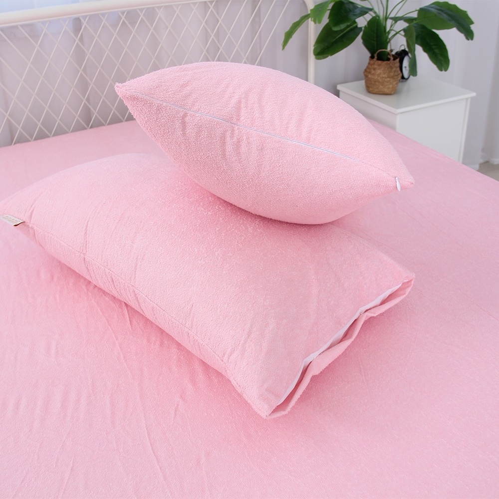 Best Sale High Quality Waterproof Mattress Protector Solid Pink Cotton Terry Mattress Cover