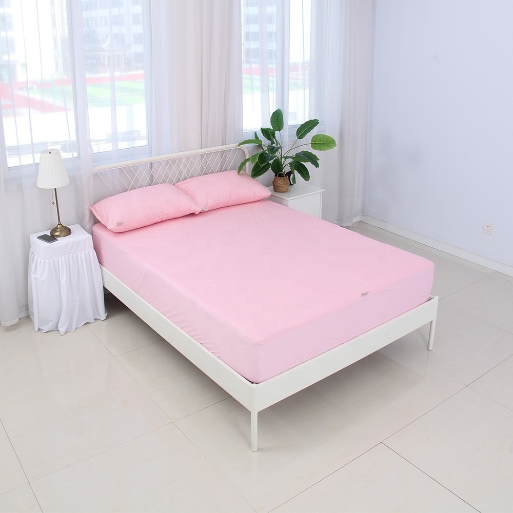 Best Sale High Quality Waterproof Mattress Protector Solid Pink Cotton Terry Mattress Cover