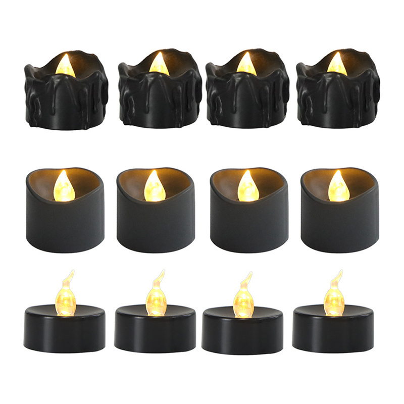 LED Tea lights Dripping Wax Design Flameless Candles Battery Operated Votive Black Plastic LED Candle Tea Lights With Battery