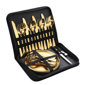 Portable Popular Kitchen Stainless Steel Camping Flatware Travel Utensils Set 2/4 Person Knife Fork Spoon Outdoor Cutlery Set