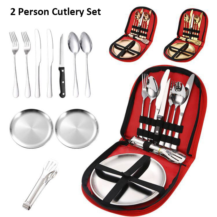 Portable Popular Kitchen Stainless Steel Camping Flatware Travel Utensils Set 2/4 Person Knife Fork Spoon Outdoor Cutlery Set