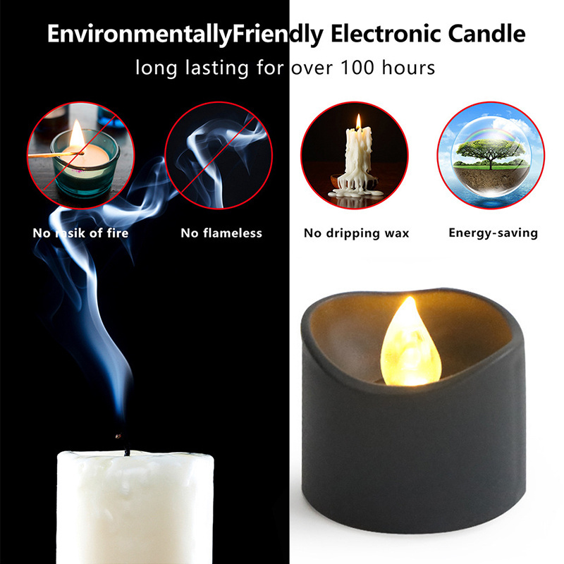 Wholesale Led Tea Light Candles Moving Flickering Black Flameless Led Candles Tea Light Battery Operated