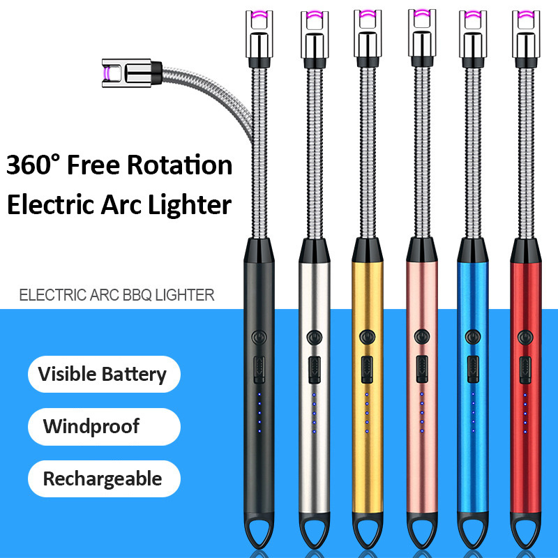 Electronic Candle Lighter Usb Rechargeable Electric Arc 360 Windproof Flameless Pulse Usb Lighter For Stove/Candle