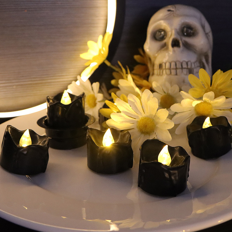 Black Tea Lights Candles Battery Operated Flameless Votive Candles 200+ Hours Flickering LED Gothic Candles