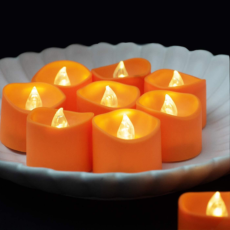 Plastic Bulk Warm Flickering Tea Light Decorative Orange Candle Small Artificial Candles For Wedding Stage Decoration