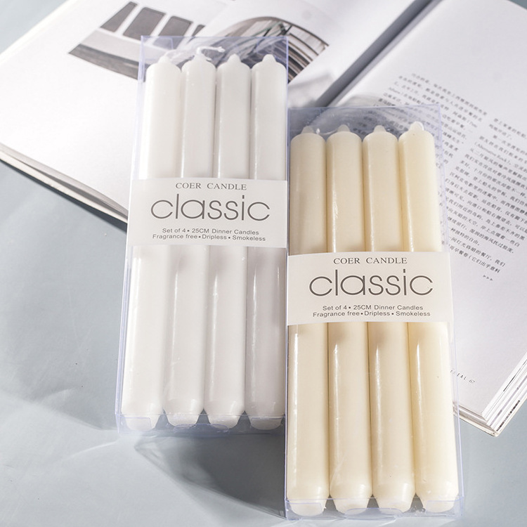 Classic European Smokeless Unscented Taper Candle Romantic Dinner White Long Pillar Flameless Taper Candles