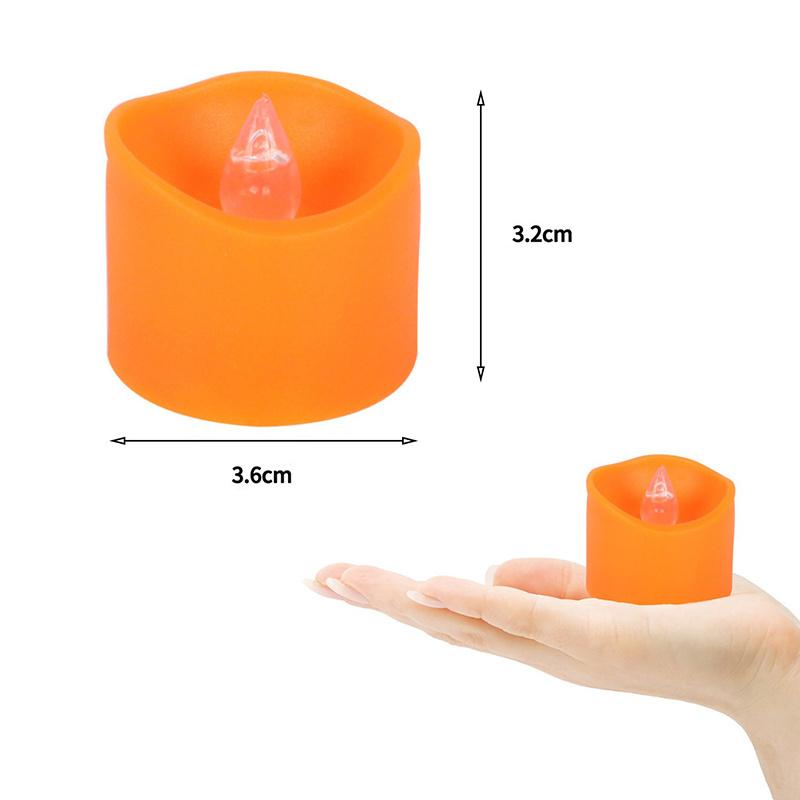 Plastic Bulk Warm Flickering Tea Light Decorative Orange Candle Small Artificial Candles For Wedding Stage Decoration