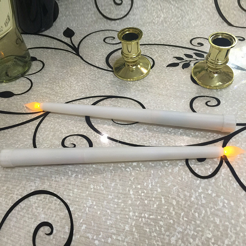 Electronic Battery Powered Flameless Ivory LED Faux Tapered Candles Plastic Long White Taper Candles Sticks With Led Flickering