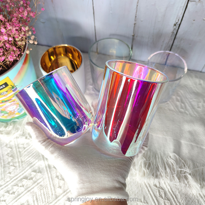 Luxury Fashion Empty Unique Pink Iridescent Candle Jars 1Oz Until 16Oz Optional Holographic Rainbow Glass Candle Jar