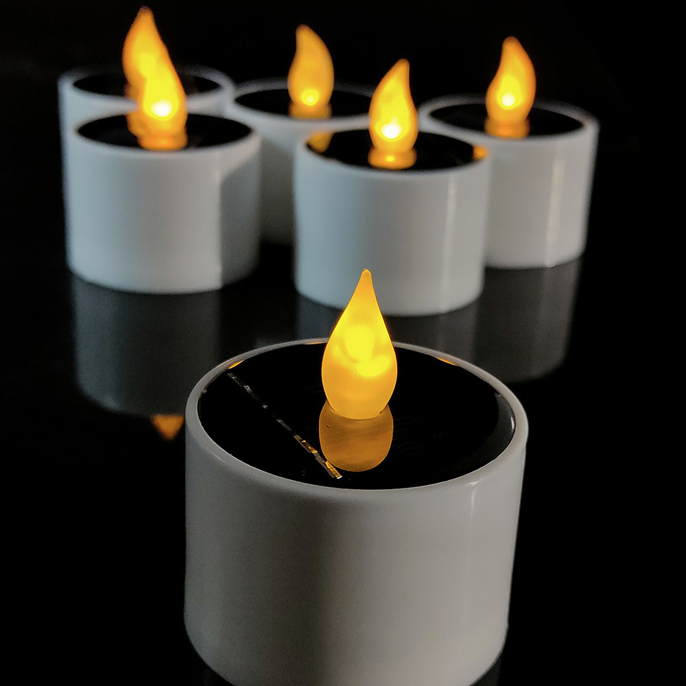 6pcs Pack Solar Powered Garden LED Candle Romantic Tea Lights Outdoor Candle Flameless Flickering Rechargeable LED Candles