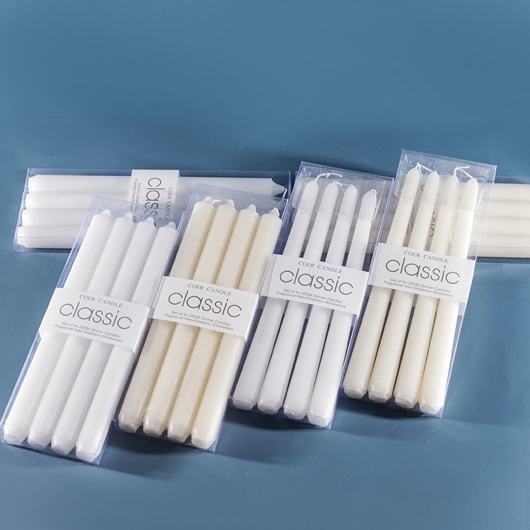 Bulk White& Ivory Drippless 20Cm&25Cm Tall Taper Dinner Candles Flameless Taper Candles For Wedding