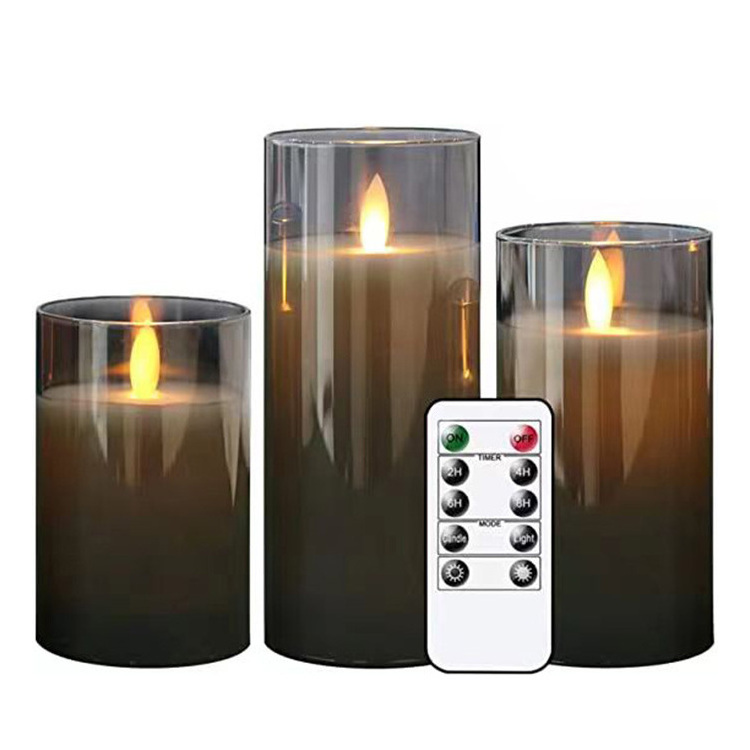 Battery Led Flameless Candles Lights Lamp Or Rechargeable Black Led Candle In Glass With Fickering Moving Flame