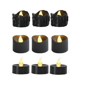 Black Tea Lights Candles Battery Operated Flameless Votive Candles 200+ Hours Flickering LED Gothic Candles