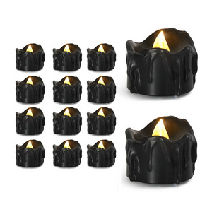 LED Tea lights Dripping Wax Design Flameless Candles Battery Operated Votive Black Plastic LED Candle Tea Lights With Battery